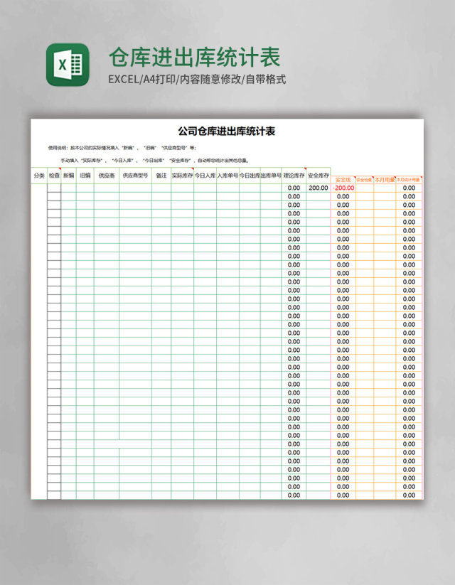 仓库进出库统计表excel模版