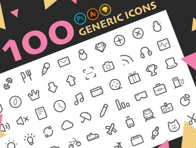 100精心制作的Sketch,Photoshop和Illustrator图标,100个通用图标 100精心制作的Sketch,Photoshop和Illustrator图标,100个通用图标