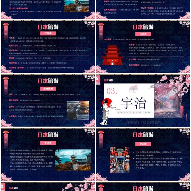 蓝粉插画风日本旅游知识PPT模板 蓝粉插画风日本旅游知识PPT模板