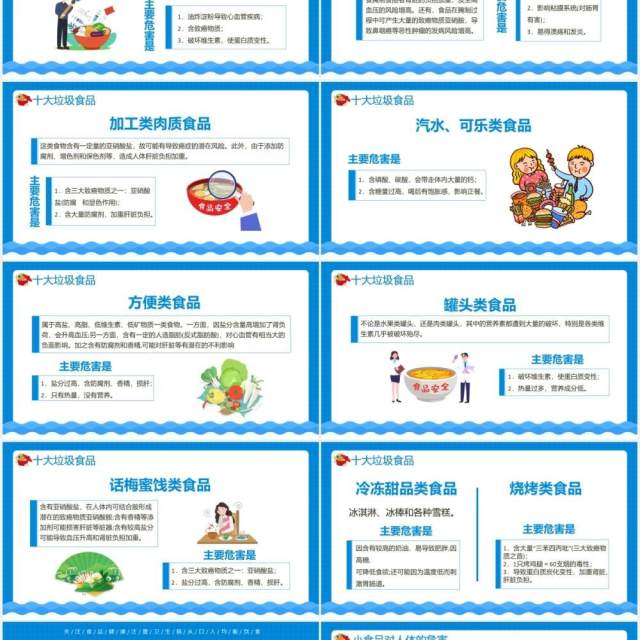 蓝色卡通关注中小学生食品安全教育通用PPT模板