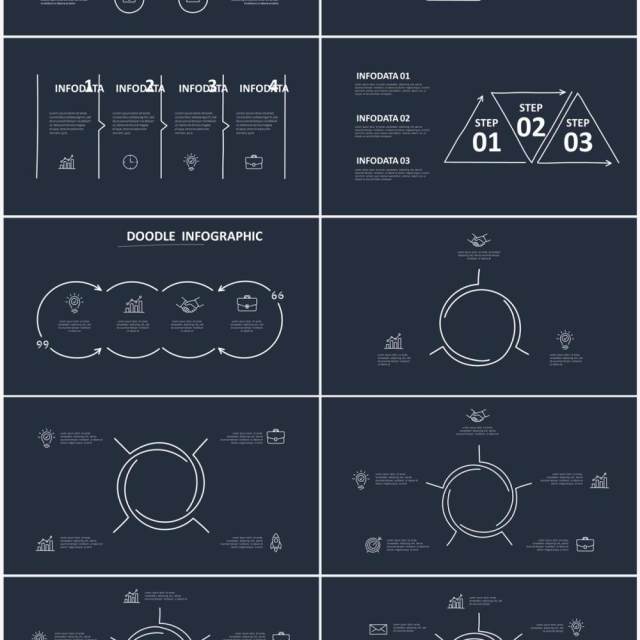 深色背景黑白涂鸦创意信息图表图形PPT素材元素Doodle v3 深色背景黑白涂鸦创意信息图表图形PPT素材元素Doodle v3