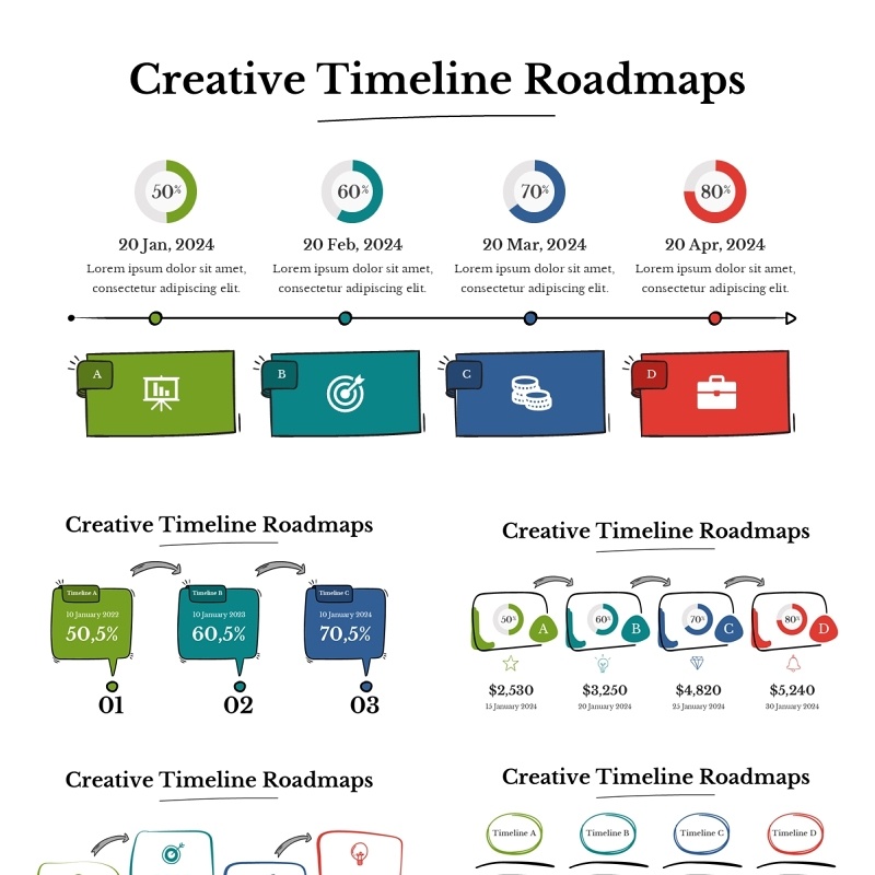 创意时间线路线流程图PPT模板Creative Timeline Roadmaps - Presentation Template