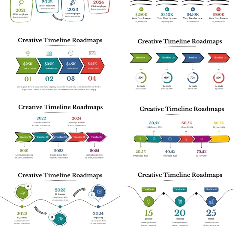 创意时间线路线流程图PPT模板Creative Timeline Roadmaps - Presentation Template