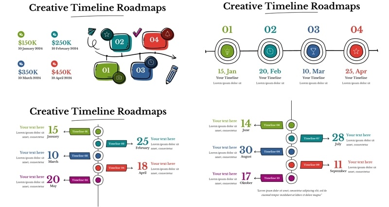 创意时间线路线流程图PPT模板Creative Timeline Roadmaps - Presentation Template