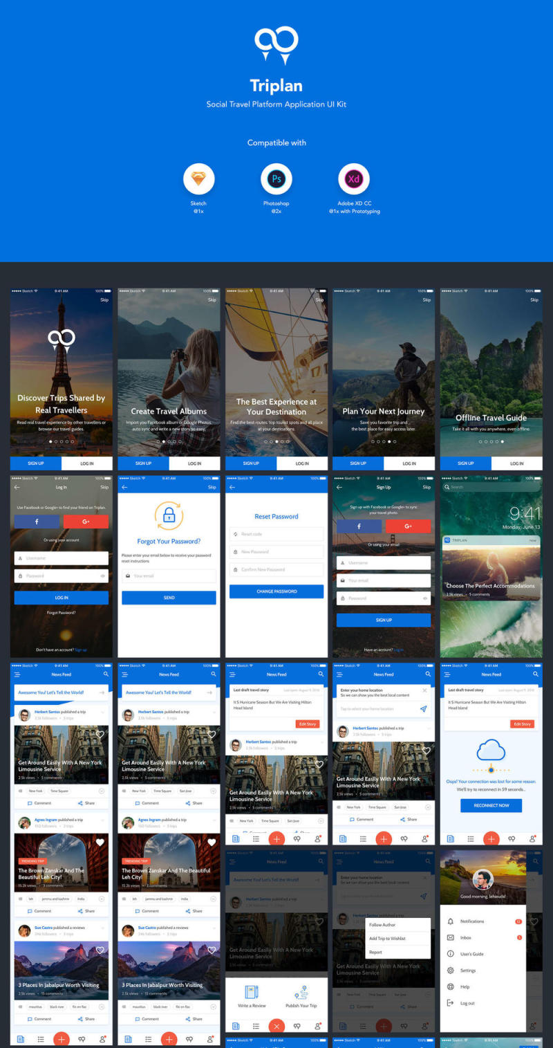 社交旅行平台移动应用程序UI工具包，Triplan