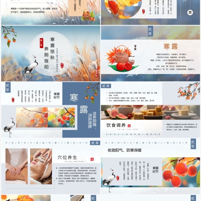 蓝色中国风二十四节气之寒露PPT模板 蓝色中国风二十四节气之寒露PPT模板