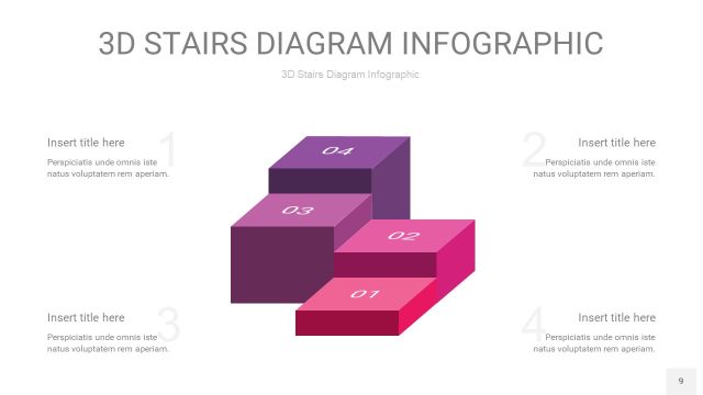 渐变粉紫色3D阶梯PPT图表9