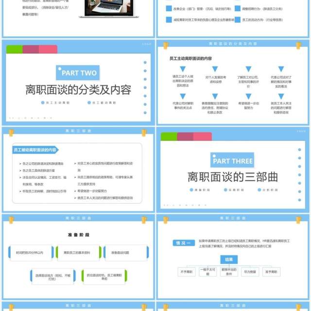 蓝色简约风如何做好员工离职面谈PPT模板 蓝色简约风如何做好员工离职面谈PPT模板