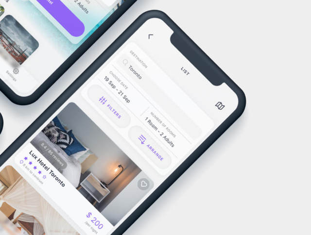 为Sketch。，Rooms Hotel UI Kit设计的高品质酒店预订应用UI套件