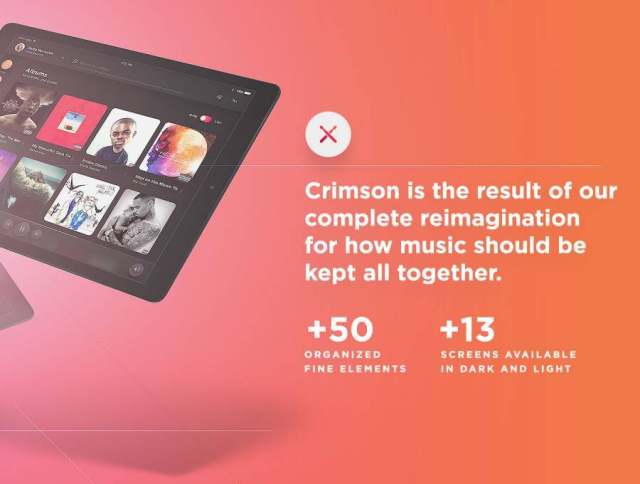 用于音乐创作者的平板电脑音乐UI套件，限时享受25％折扣！，Crimson Music UI套件