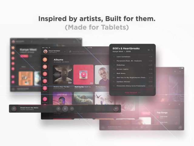 用于音乐创作者的平板电脑音乐UI套件，限时享受25％折扣！，Crimson Music UI套件
