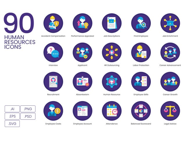 90人力资源招聘和人员配置图标，90个人力资源图标