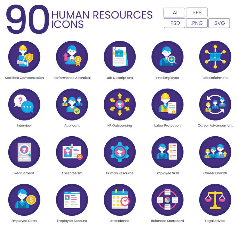 90人力资源招聘和人员配置图标，90个人力资源图标