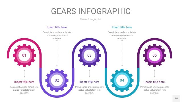 玫瑰紫色齿轮PPT信息图16