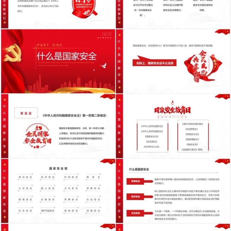红色简约大气风全民国家安全教育PPT模板