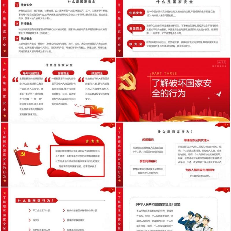红色简约大气风全民国家安全教育PPT模板