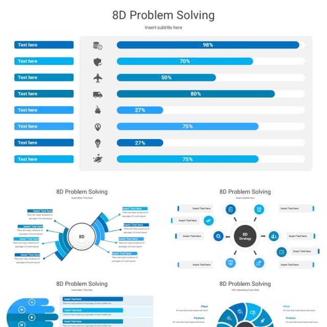 蓝色8个模块问题解决信息图表PPT素材多形式展示模板8d problem solving powerpoint