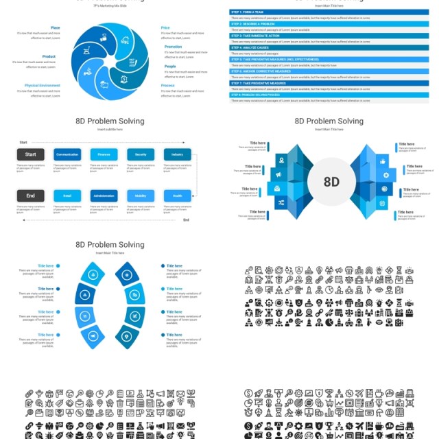 蓝色8个模块问题解决信息图表PPT素材多形式展示模板8d problem solving powerpoint 蓝色8个模块问题解决信息图表PPT素材多形式展示模板8d problem solving powerpoint