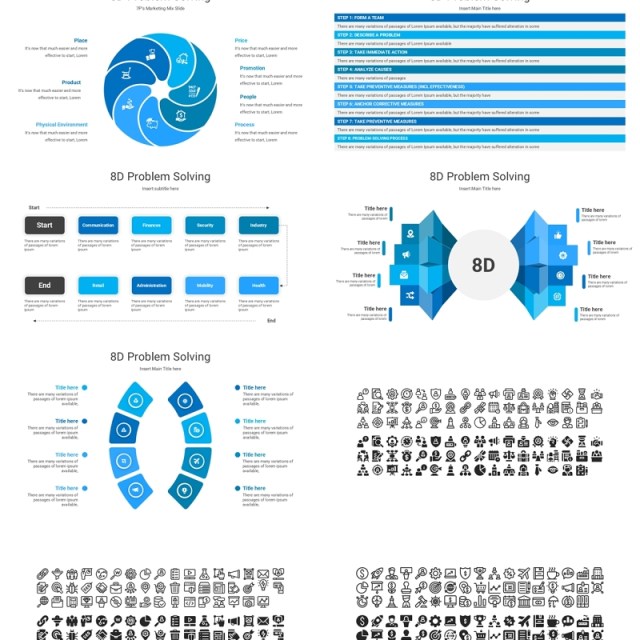 蓝色8个模块问题解决信息图表PPT素材多形式展示模板8d problem solving powerpoint