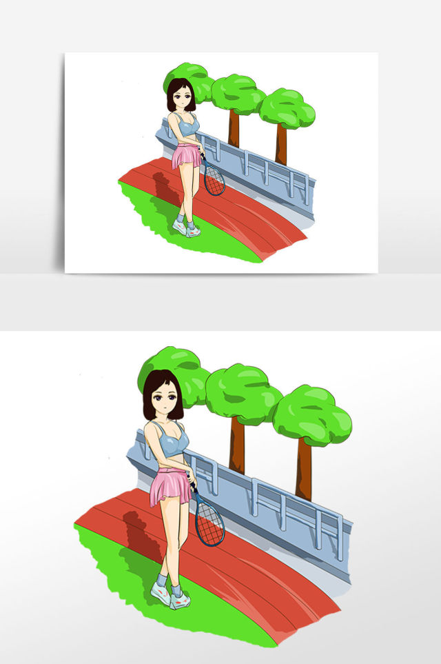 手绘打网球美女人物插画 手绘打网球美女人物插画