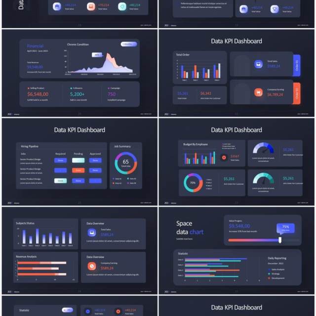 深色系企业经营分析KPI数据图表PPT素材 KPI Dashboard 深色系企业经营分析KPI数据图表PPT素材 KPI Dashboard