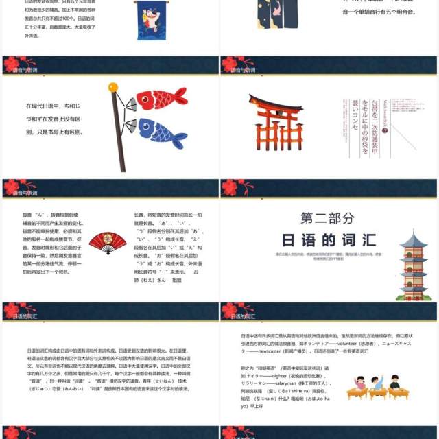 深蓝色日语介绍语言教学PPT模板 深蓝色日语介绍语言教学PPT模板
