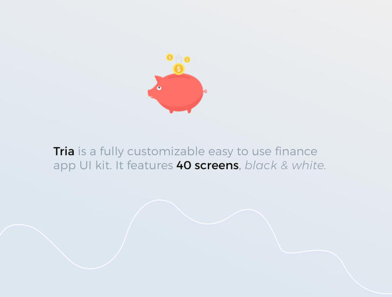 可定制的iPhone XS iOS财务应用UI工具包，使用Sketch。，Tria Finance App UI工具包设计