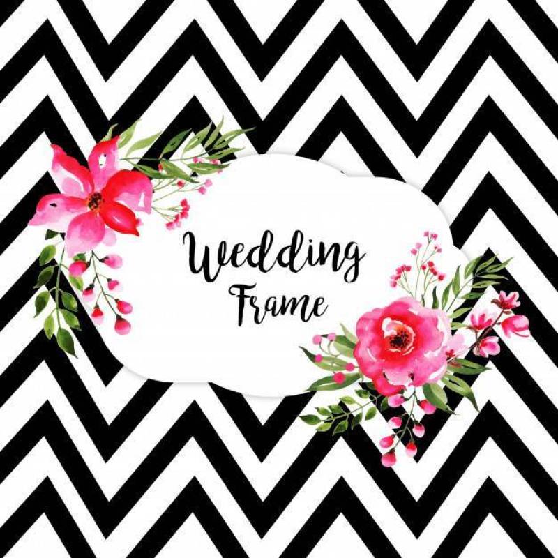 Watercolor Floral Wedding Frame Background With Stripes