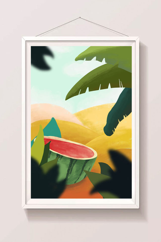 唯美清新野餐西瓜创意设计海报手绘插画背景 唯美清新野餐西瓜创意设计海报手绘插画背景