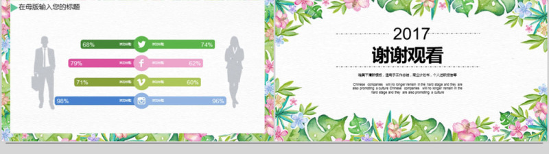 2017小清新花朵风格个人年终总结ppt模板