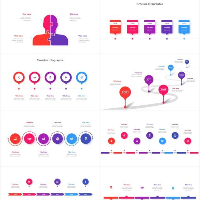 红色蓝色循环关系箭头拼图时间轴PPT信息图表素材Infographic Red Blue