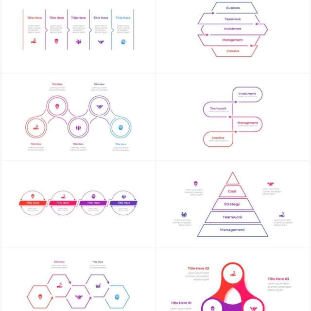 红色蓝色循环关系箭头拼图时间轴PPT信息图表素材Infographic Red Blue