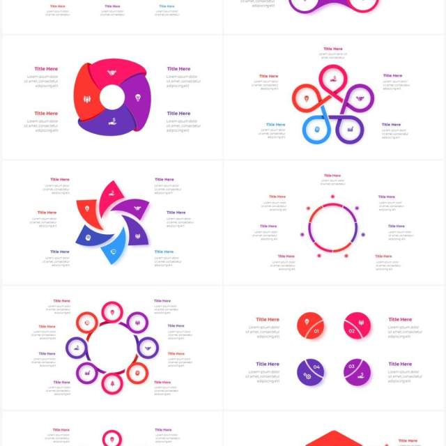 红色蓝色循环关系箭头拼图时间轴PPT信息图表素材Infographic Red Blue