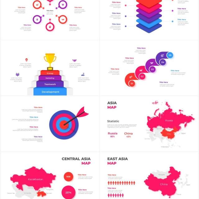 红色蓝色循环关系箭头拼图时间轴PPT信息图表素材Infographic Red Blue