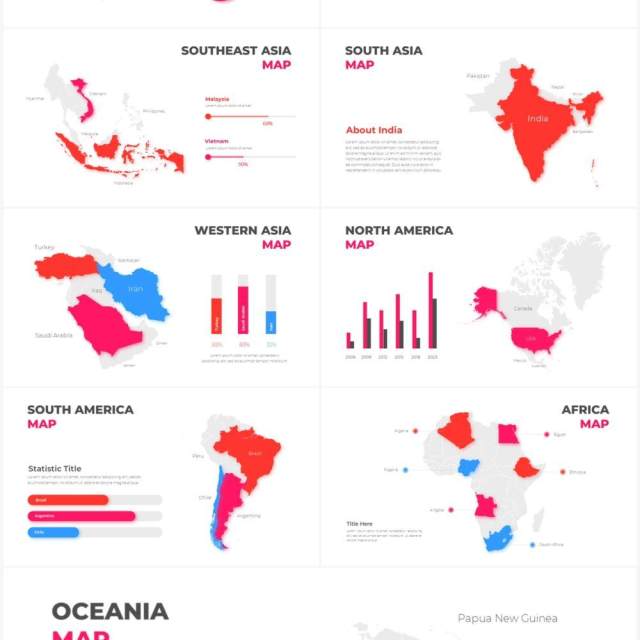 红色蓝色循环关系箭头拼图时间轴PPT信息图表素材Infographic Red Blue