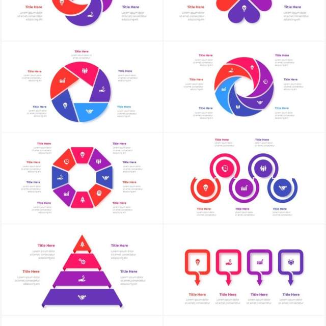 红色蓝色循环关系箭头拼图时间轴PPT信息图表素材Infographic Red Blue