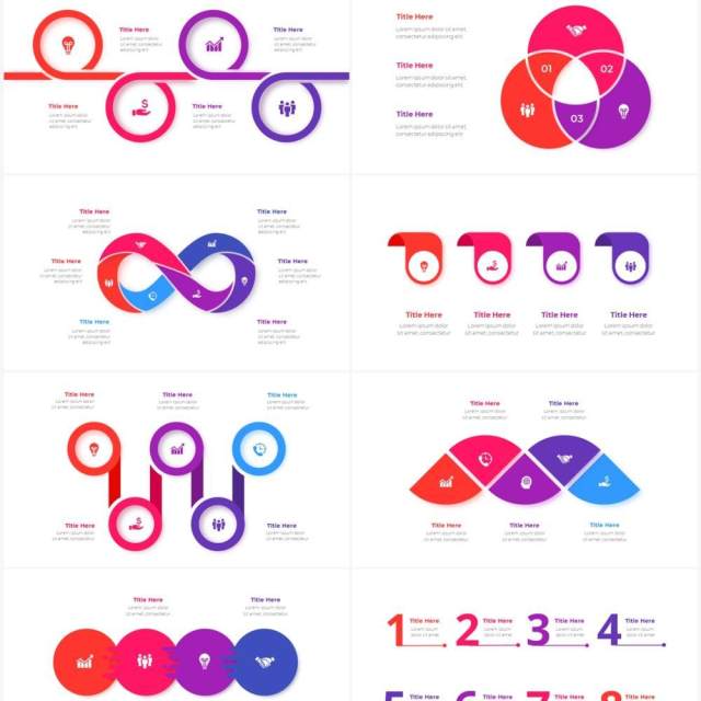 红色蓝色循环关系箭头拼图时间轴PPT信息图表素材Infographic Red Blue