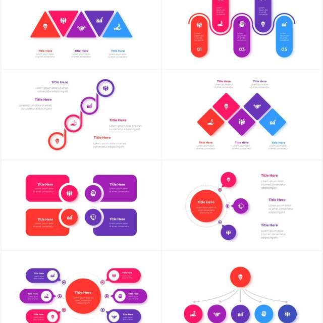 红色蓝色循环关系箭头拼图时间轴PPT信息图表素材Infographic Red Blue