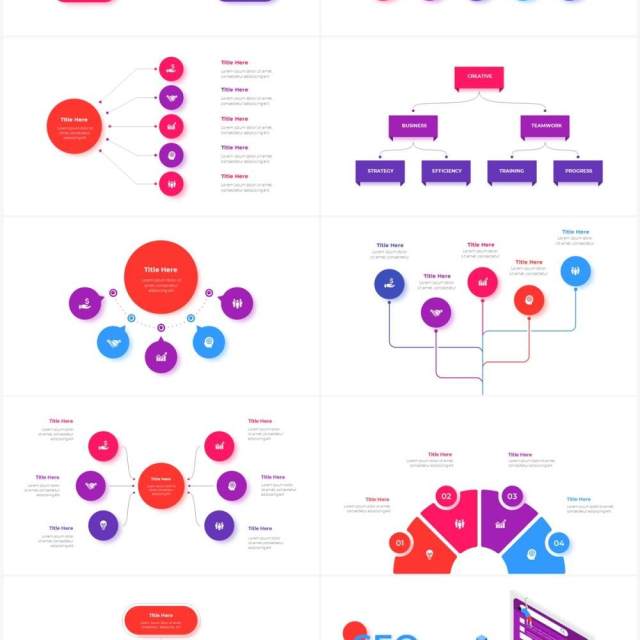 红色蓝色循环关系箭头拼图时间轴PPT信息图表素材Infographic Red Blue