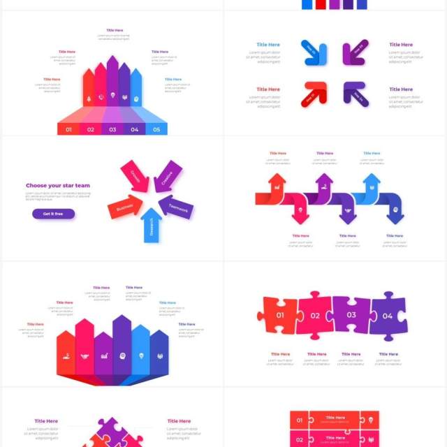 红色蓝色循环关系箭头拼图时间轴PPT信息图表素材Infographic Red Blue