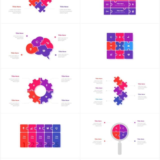 红色蓝色循环关系箭头拼图时间轴PPT信息图表素材Infographic Red Blue