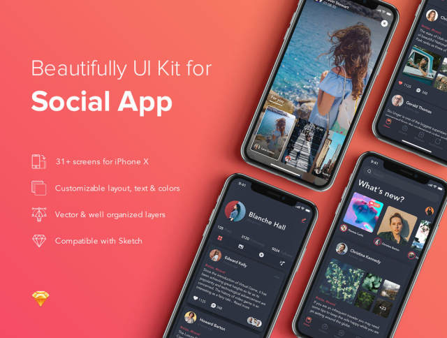 使用Sketch，Zingo Social App UI Kit设计的社交移动UI工具包