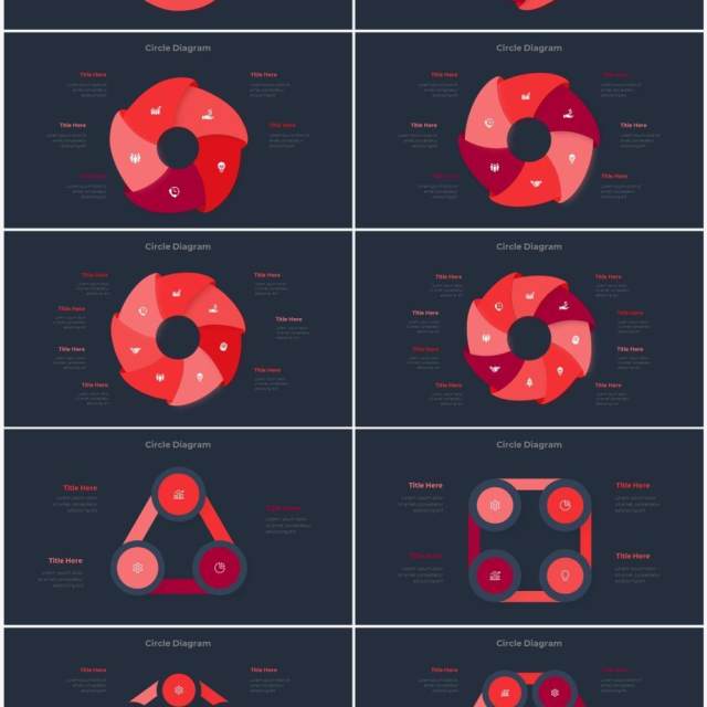 深色背景红色流程结构图目录摘要并列信息图表PPT素材Infographic Red