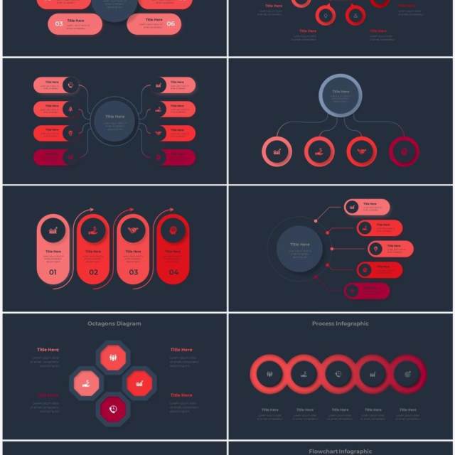 深色背景红色流程结构图目录摘要并列信息图表PPT素材Infographic Red