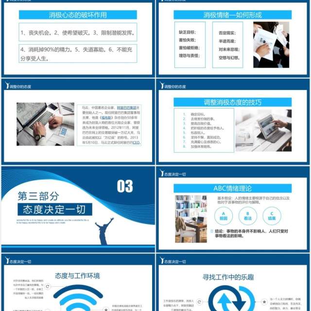 蓝色企业部门员工入职心态培训管理态度决定高度动态PPT模板