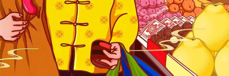 卡通手绘民国风新年春节年货节插画PSD大字报素材54