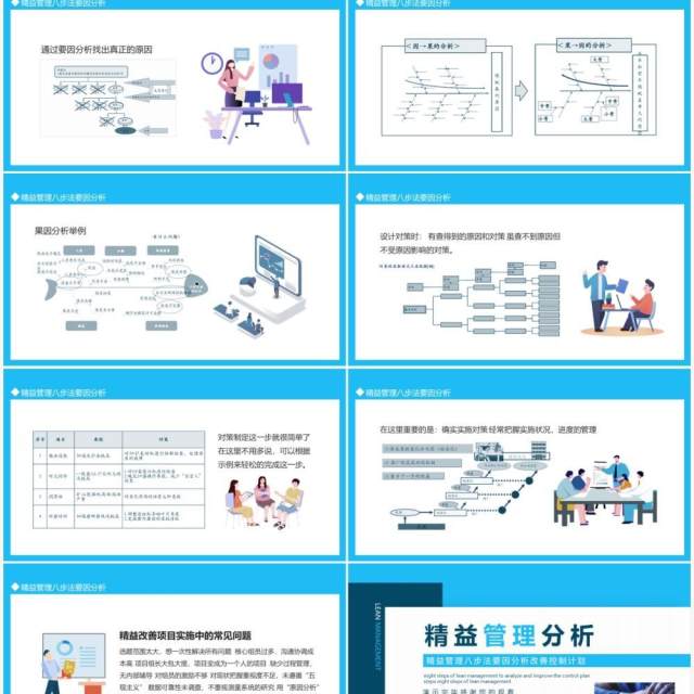蓝色现场管理精益管理八步法要因分析改善控制计划动态PPT模板