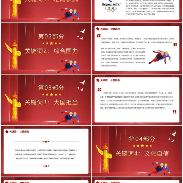 红色大气简约北京冬奥会开幕式现场随感PPT模板