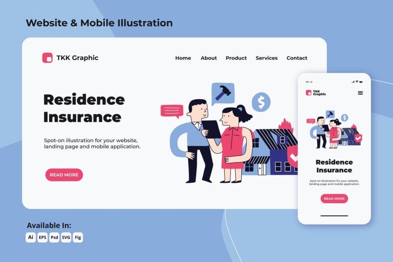 住宅房屋保险网络和手机界面设计插画素材Residential  House insurance web and mobile