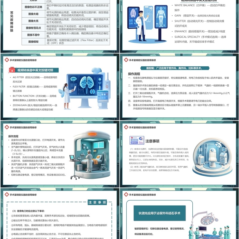 蓝色插画风手术室仪器设备管理PPT模板
